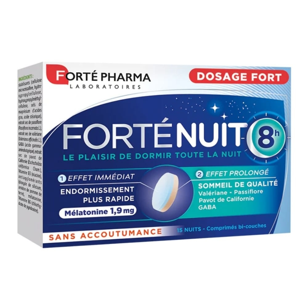 FORTÉ PHARMA – Forténuit 8h (dosage Fort Effet Prolongé) Mélatonine Endormissement Plus Rapide 1.9mg – 30 Comprimés