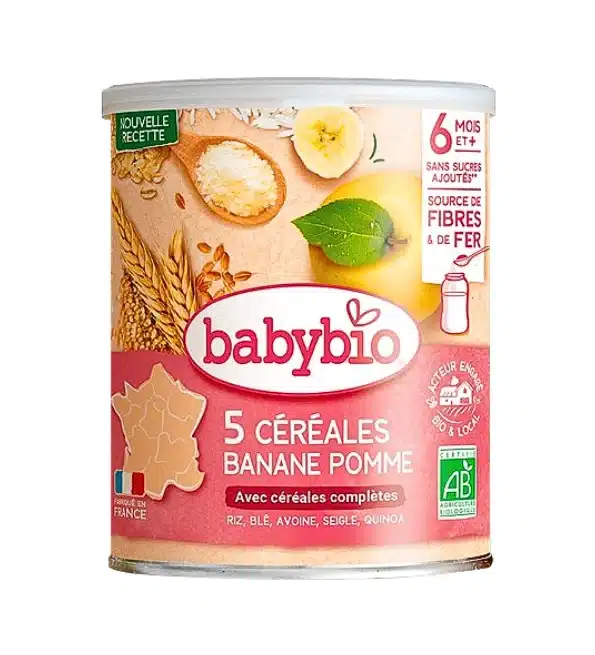 BABYBIO – 5 Cereales Banane Pomme – 220g