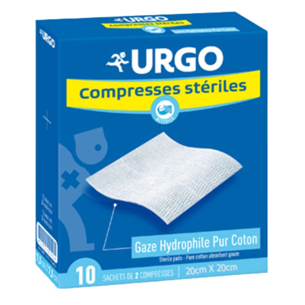 URGO – Compresses Stériles De Gaze Hydrophile Pur Coton 20x20cm – 10x2u
