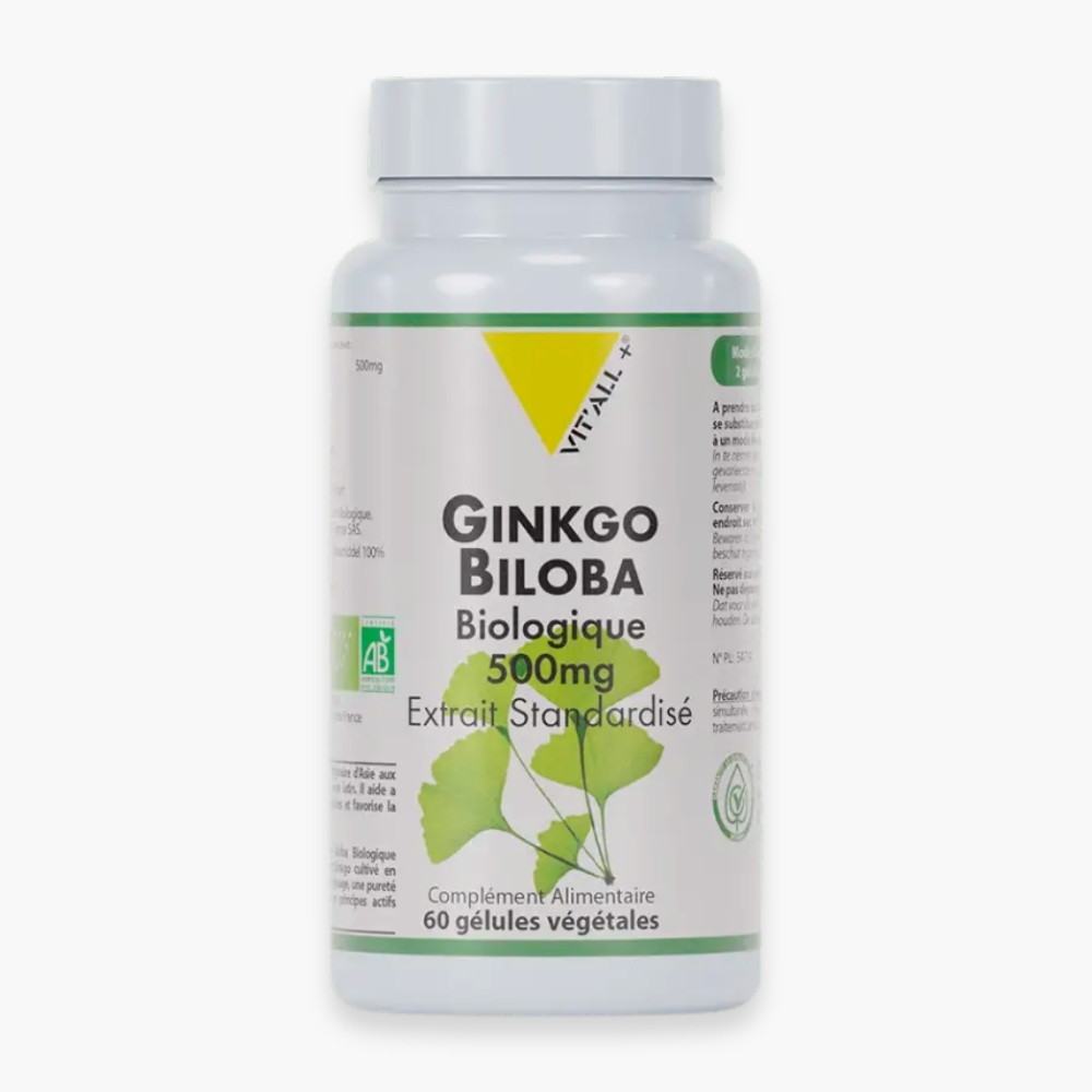 VITALL+ – Ginkgo Biloba Biologique Extrait Standardisé 500mg – 60 Gélules