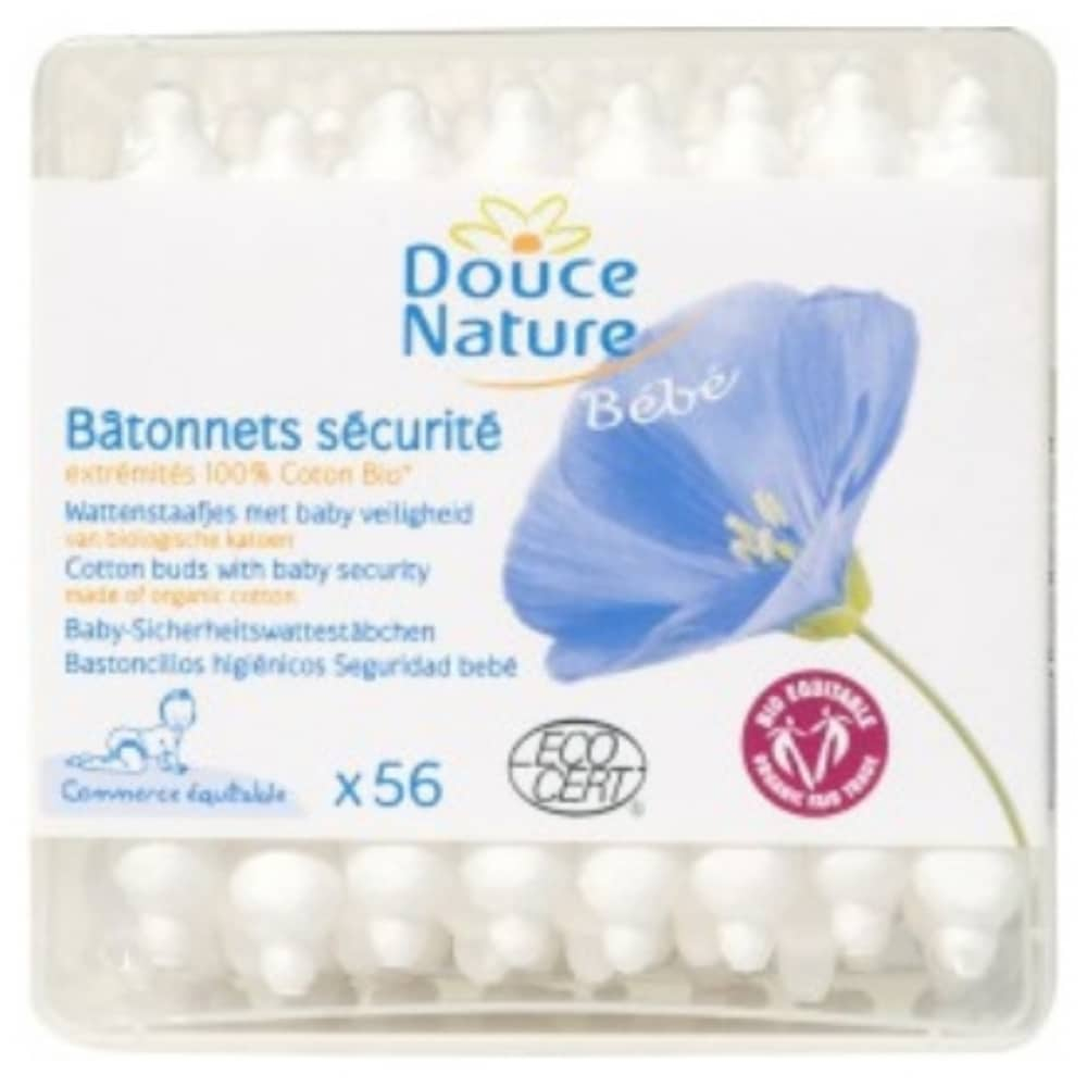 DOUCE NATURE – Bébé Bâtonnets Sécurité Coton-tiges Bio – 56u