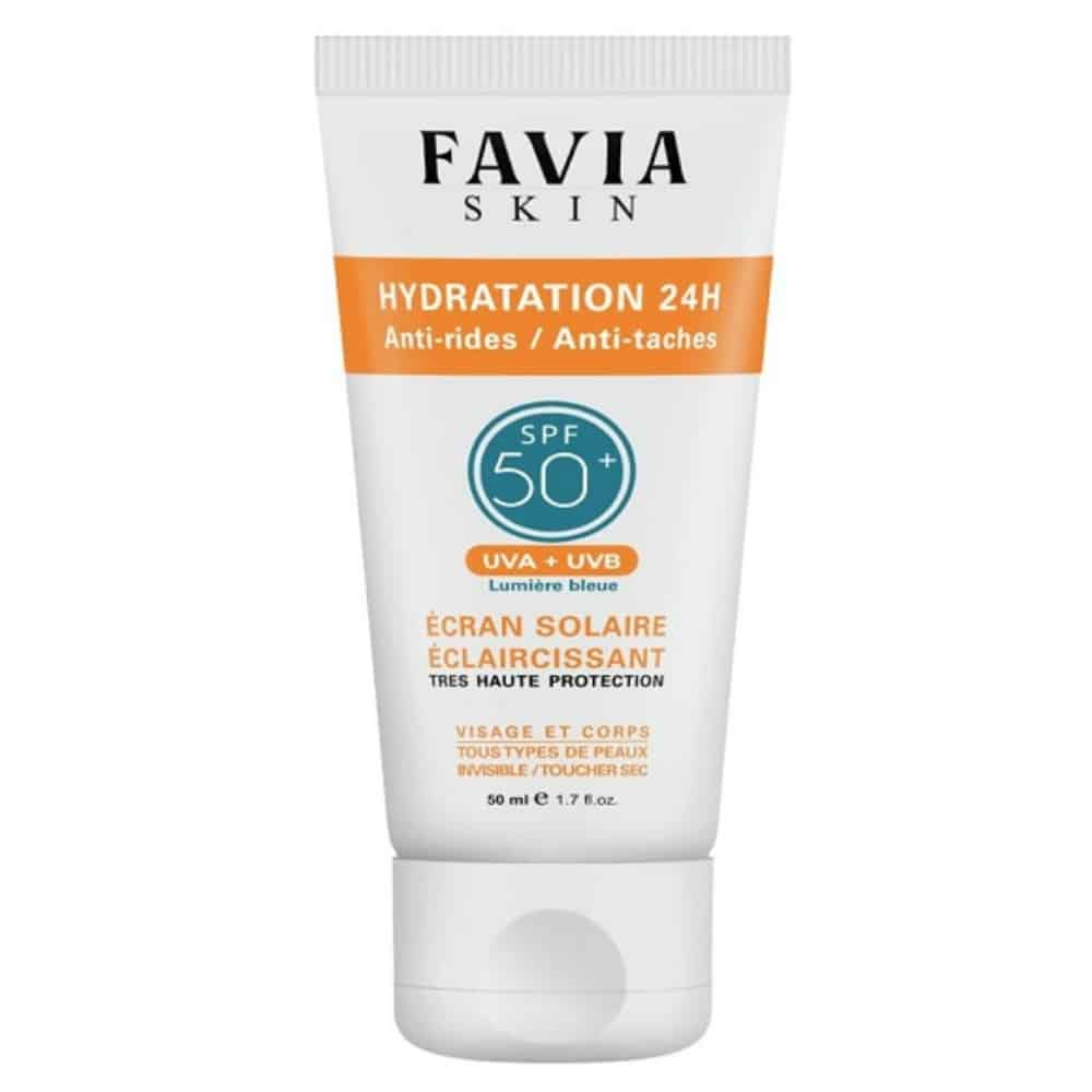 FAVIA – Skin Écran Solaire Éclaircissant Anti-rides Et Anti-taches Hydratation 24h SPF50 – 50ml