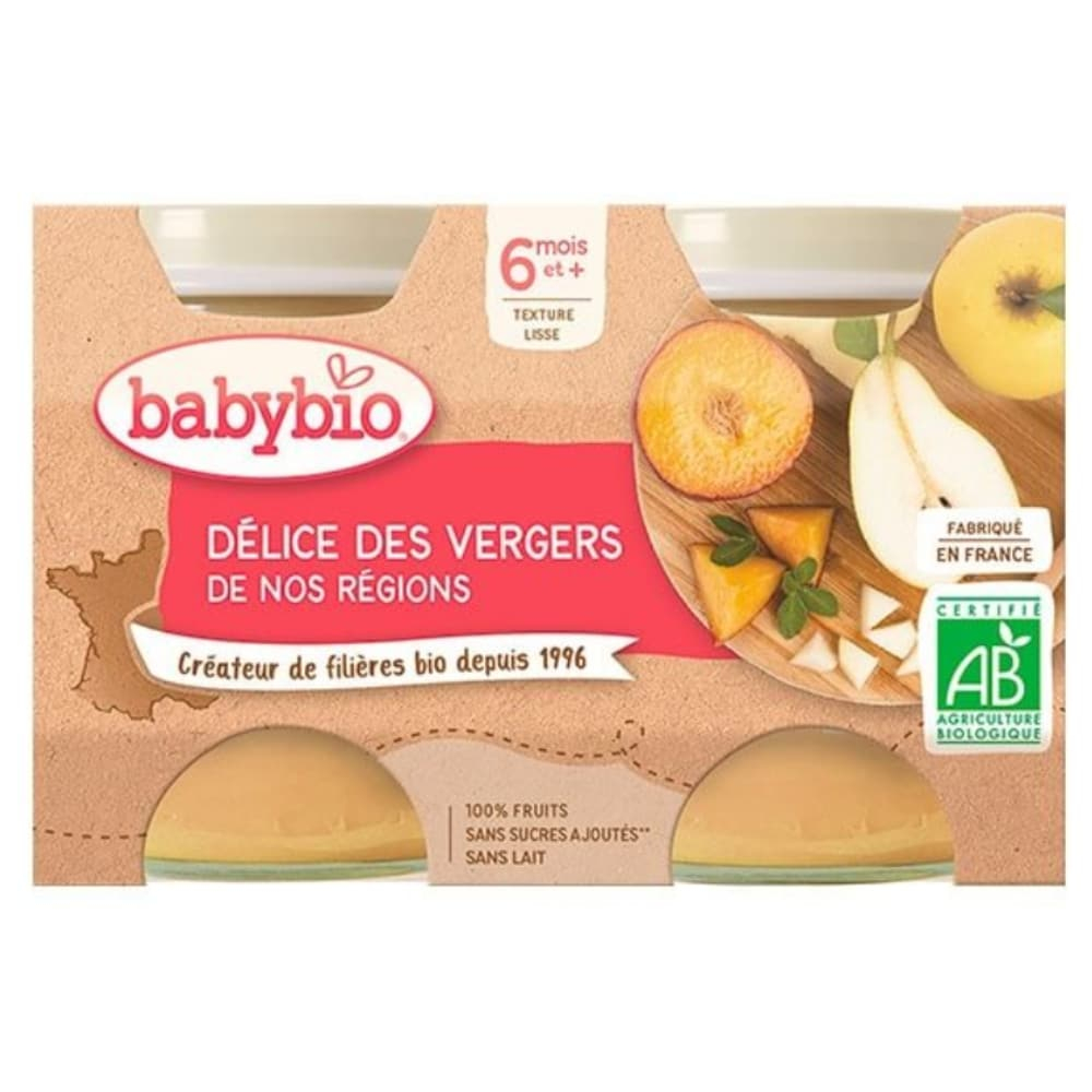 BABYBIO – Pots Des Délices Des Vergers De Nos Régions 6mois+ Bio – 2x – 130g