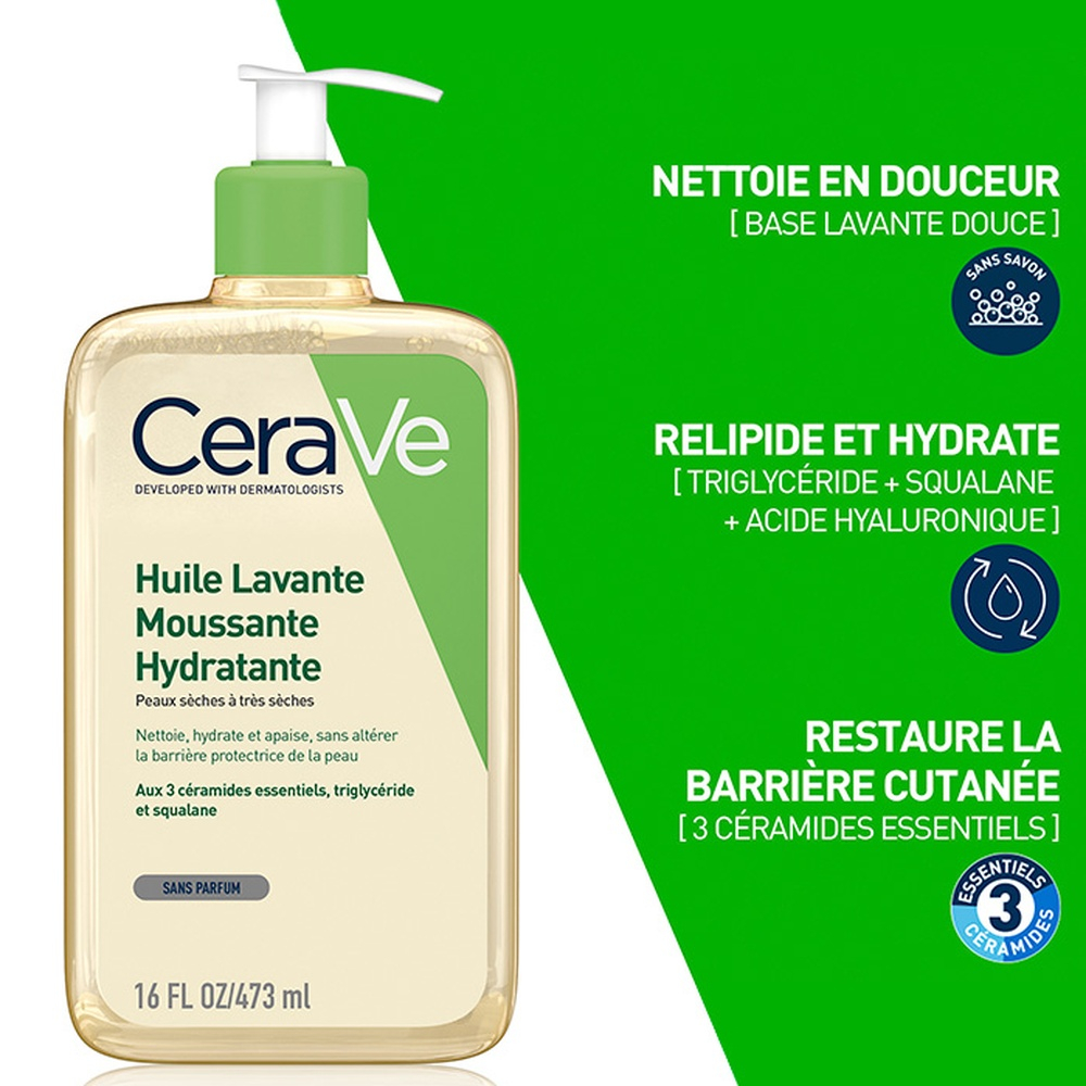 CERAVE – Huile Lavante Moussante Hydratante Peau Normale à Très Sèche – 236ml 1