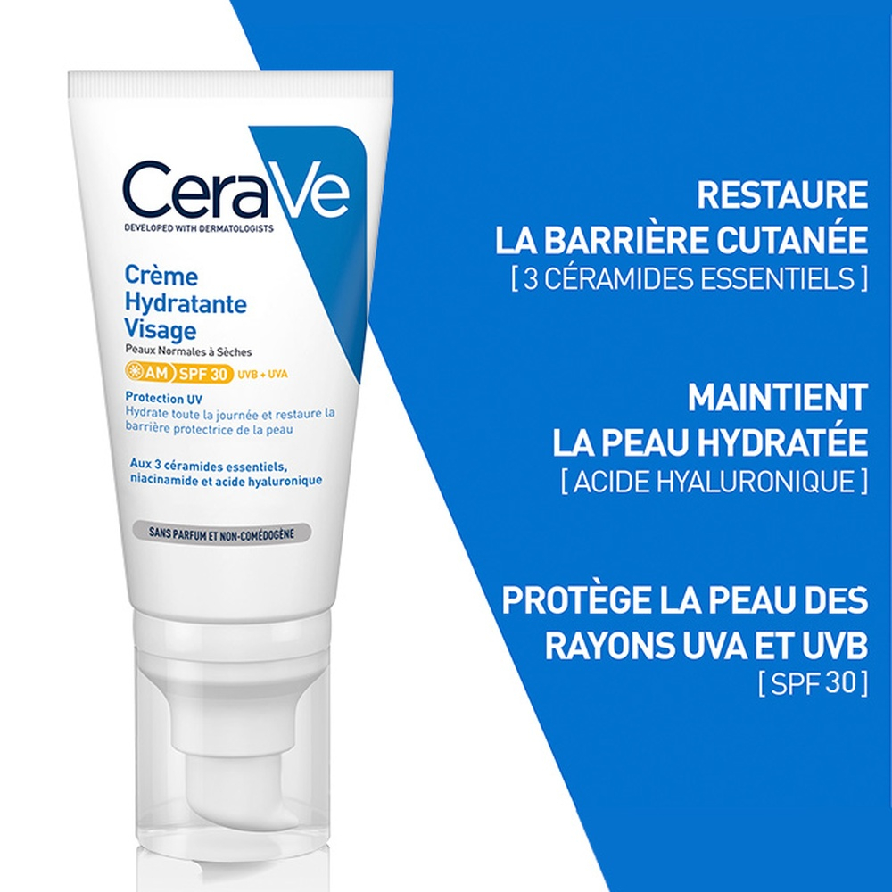 CERAVE – Crème Hydratante Visage Peau Normale à Sèche SPF30 – 52ml 1
