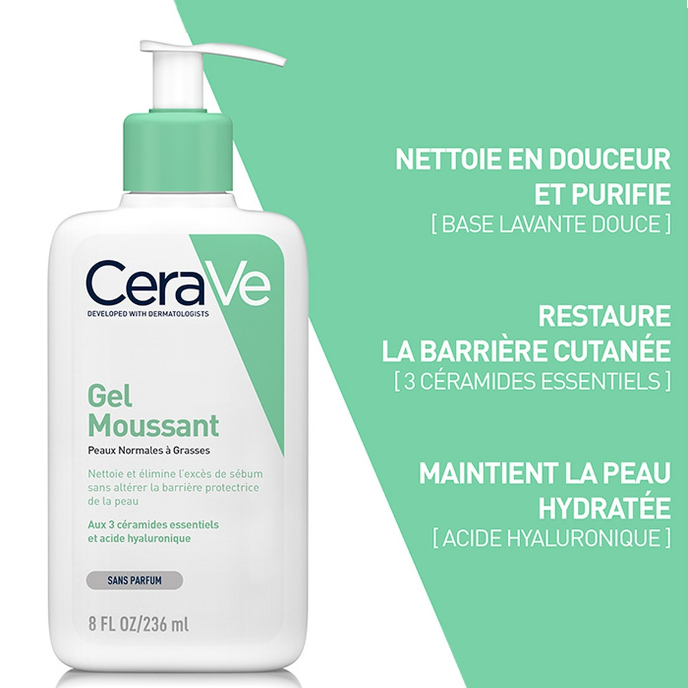 CERAVE – Gel Moussant Nettoyant Peau Normale à Grasse – 473ml 1