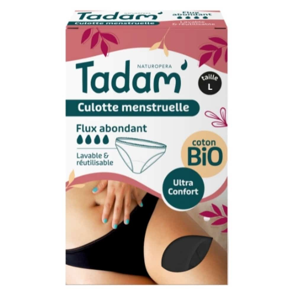 TADAM’ – Culotte Menstruelle Lavable Et Réutilisable Ultra Confort Flux Abondant – Taille L – Bio – 1u