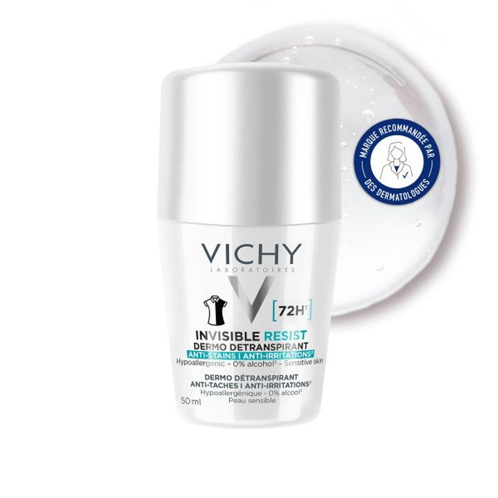 VICHY – Déodorant Roll-On Invisible Resist Dermo Détranspirant Anti-Taches Anti-Irritations 72h – 50ml 1