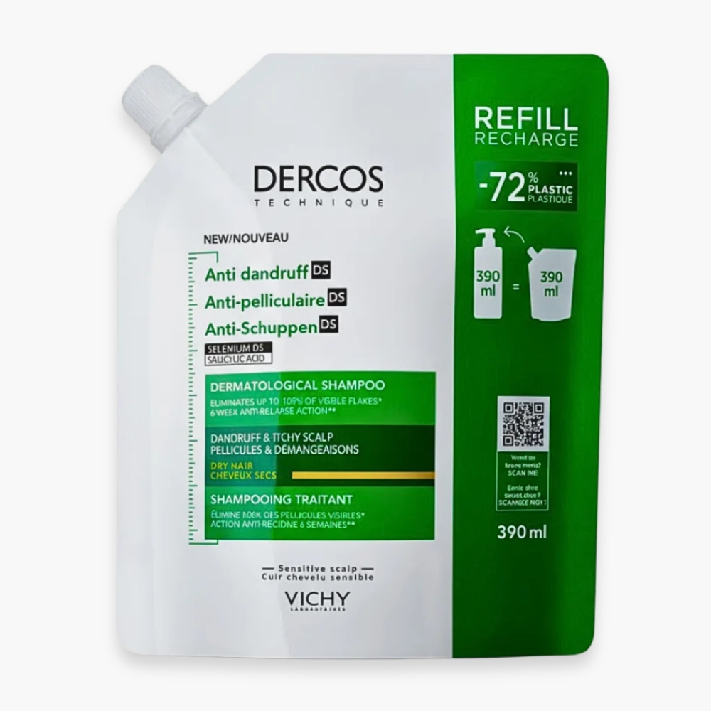 VICHY – Dercos DS Shampoing Traitant Anti-pelliculaire Cheveux Secs Eco-Recharge – 390ml