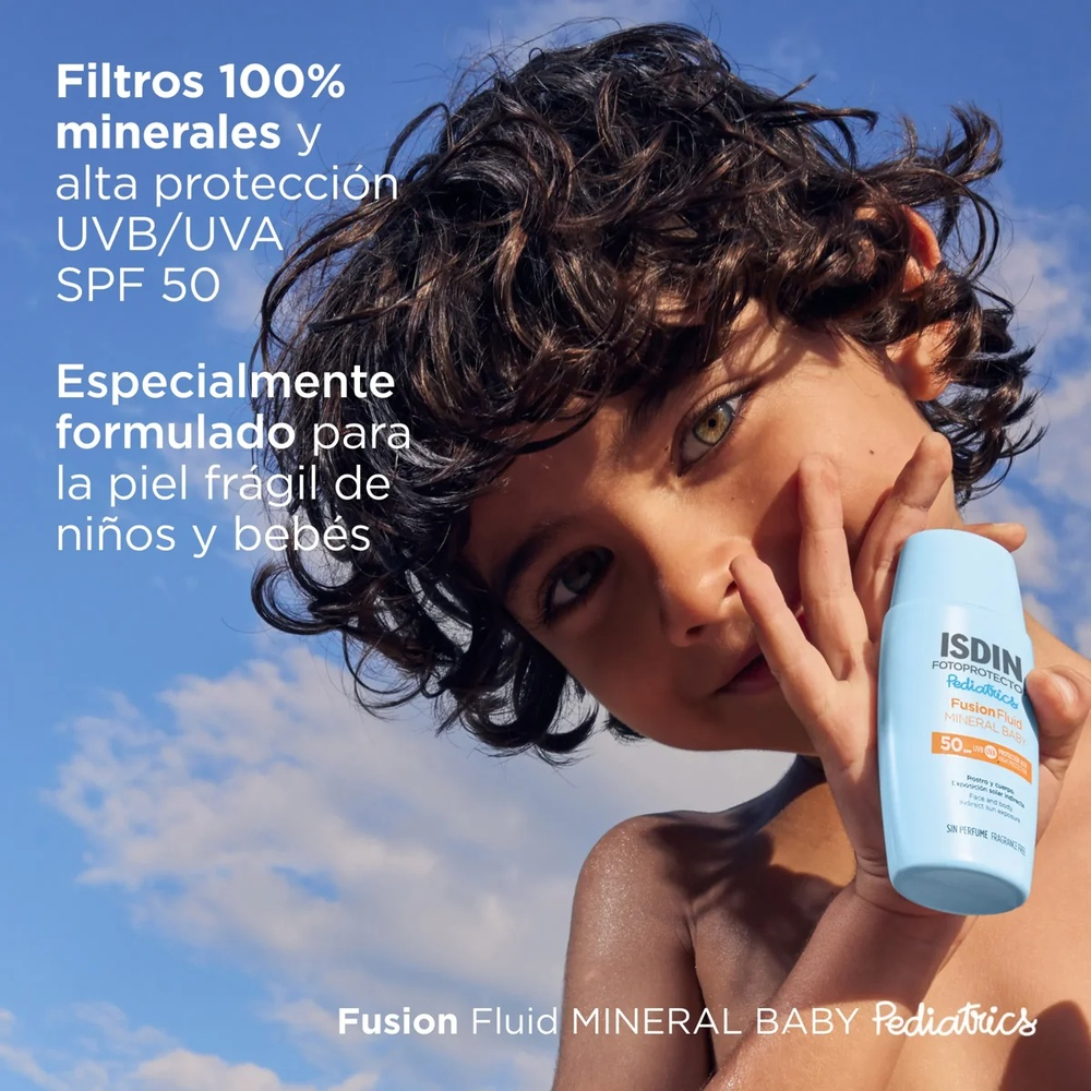 ISDIN – Fotoprotector Pediatrics Fusion Fluid Mineral Baby Solaire Invisible SPF50 – 50ml – DESTOCKAGE 1
