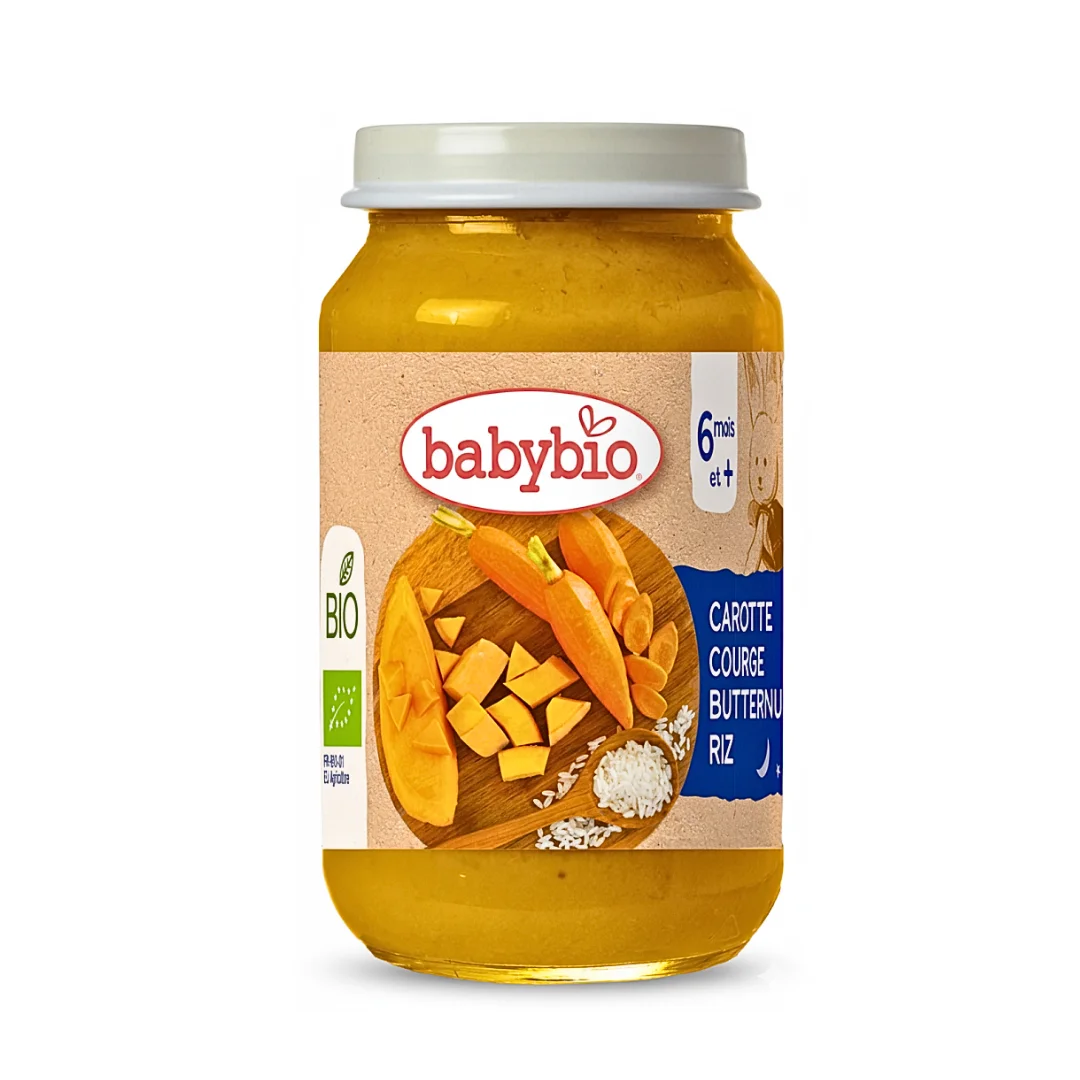 babybio-petit-pot-carotte-courge-butternut-riz-200g.webp BABYBIO – Petit Pot Carotte Courge Butternut Riz – 200g