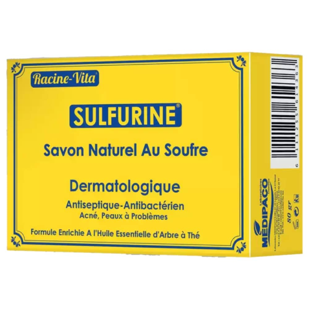 racine-vita-sulfurine-savon-dermatologique-naturel-au-soufre-80g.jpg RACINE-VITA – Sulfurine Savon Dermatologique Naturel Au Soufre – 80g