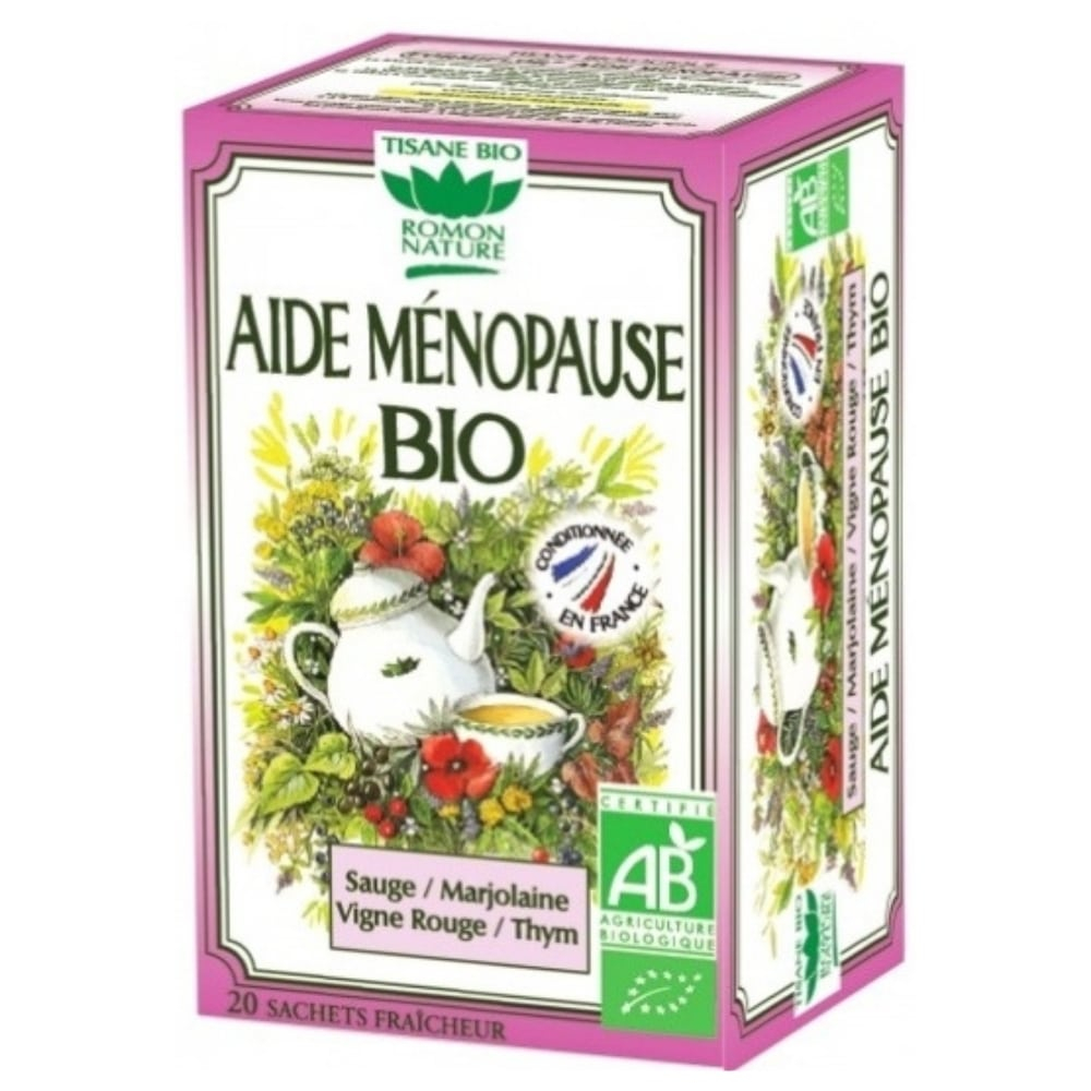 ROMON NATURE – Tisane Aide Ménopause Sauge, Marjolaine, Vigne Rouge Et Thym Sachets Bio – 20u