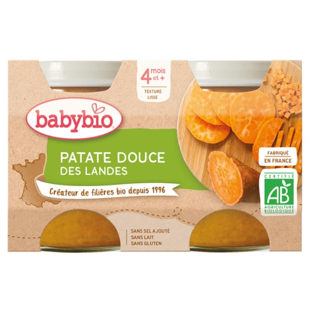 babybio-pots-de-patate-douce-4mois-bio-2x130g.jpg BABYBIO – Pots De Patate Douce 4mois+ Bio – 2x – 130g