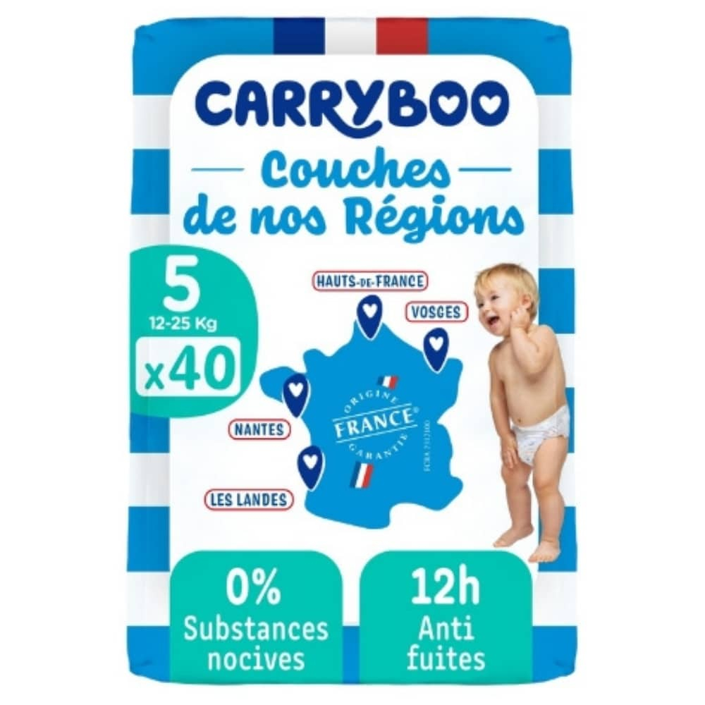 carryboo-couches-bebes-t5-12-25kg-12h-40u.jpg CARRYBOO – Couches Bébés T5 12-25kg 12h – 40u