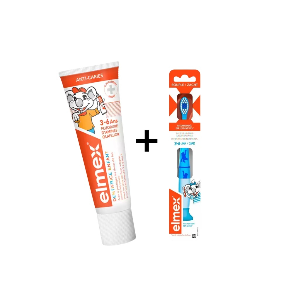 🎁 PACK 🎁 – ELMEX – Dentifrice junior 3-6 ans+Brosse a Dents junior 3-6 ans Avec trousse