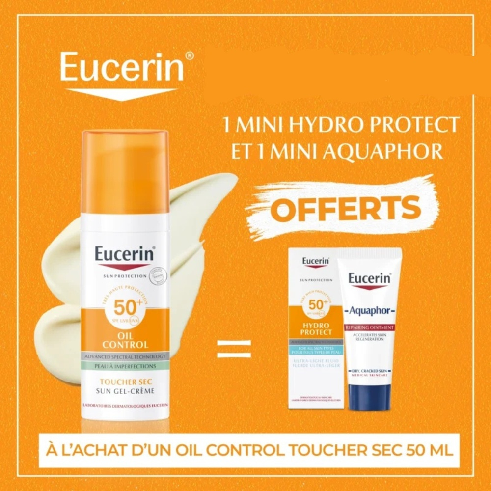 🎁 PACK 🎁 – EUCERIN – Huile Control 50ml+Hydro Protect 5ml+Baume Reparateur 5ml Pack