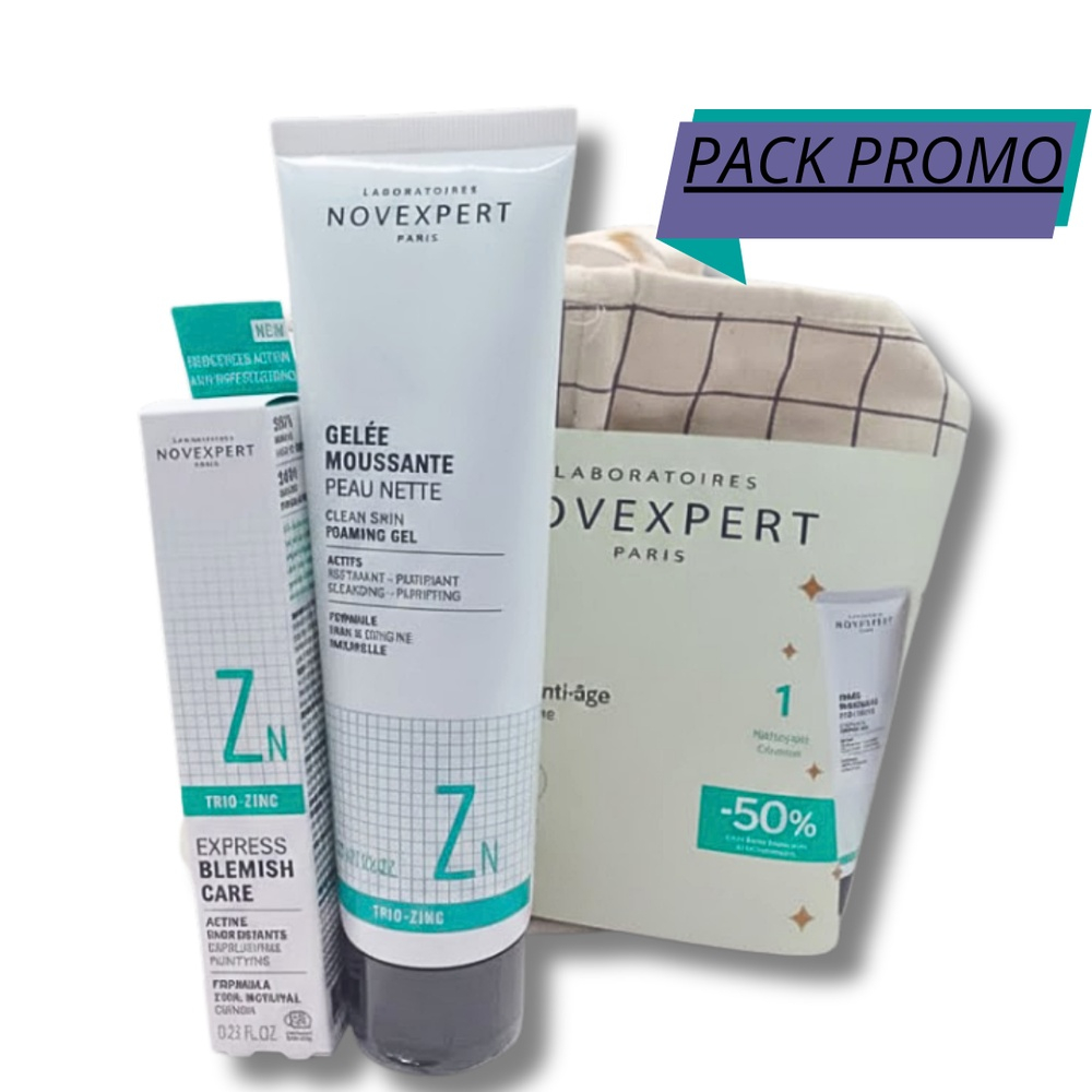 🎁 PACK 🎁 – NOVEXPERT – Gelee Moussant TrioZin +Stop Bouton Express 50% Trousse