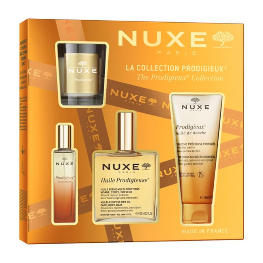 🎁 PACK 🎁 – NUXE – coffret Huile Prodigieuse 100ml+huile douche+parfum+boujie
