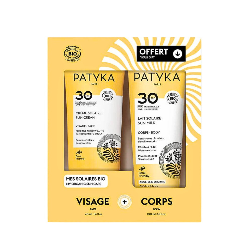 🎁 PACK 🎁 – PATYKA – Coffret Creme Solaire Visage Spf30+Lait Solaire Corps Spf30