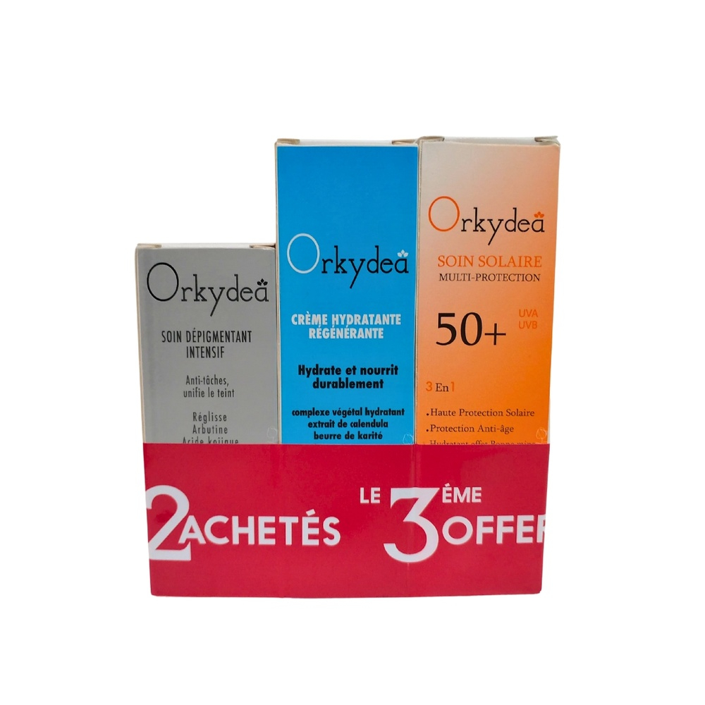 🎁 PACK 🎁 – ORKYDEA – duo pack ecran solaire+creme hydratantsoin+soin depigmentant