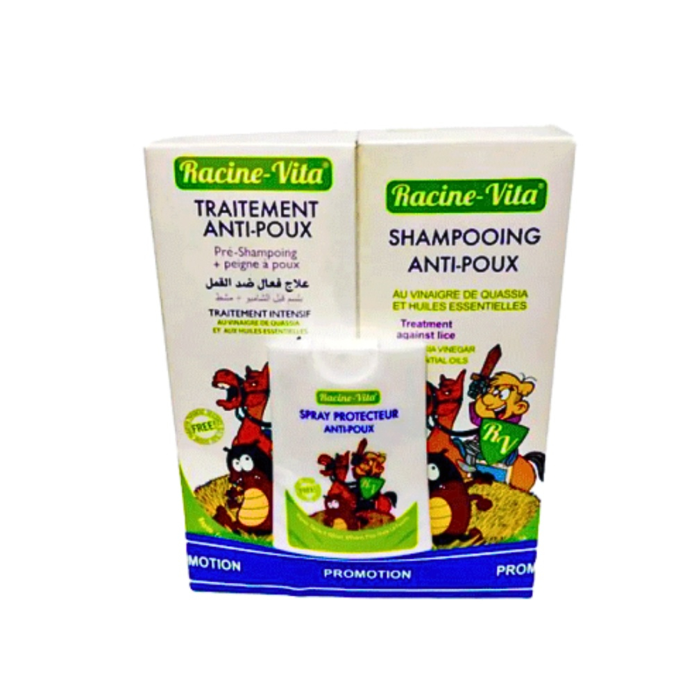 🎁 PACK 🎁 – RACINE VITA – Anti poux Shamp+Traitement+Spray protecteur Ech pack