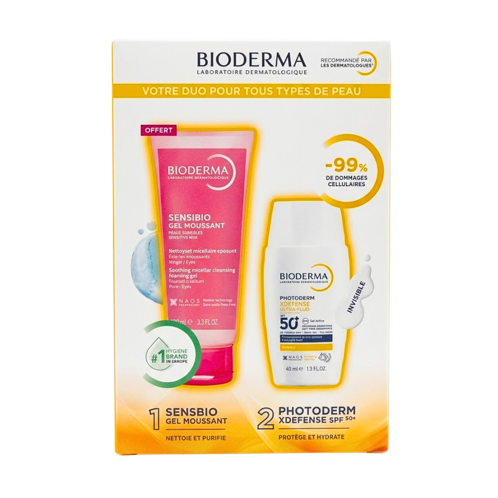 🎁 PACK 🎁 – BIODERMA – Photoderm Xdefense Ultra Fluide Invisible+Sensibio gel Mous 100ml pack