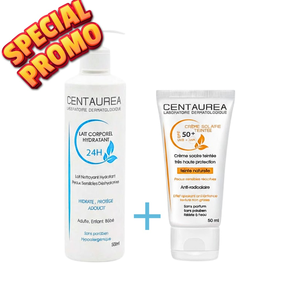 🎁 PACK 🎁 – CENTAUREA – Duo lait corporel hydra 200ml +Ecran Teinte spf50+ 50ml