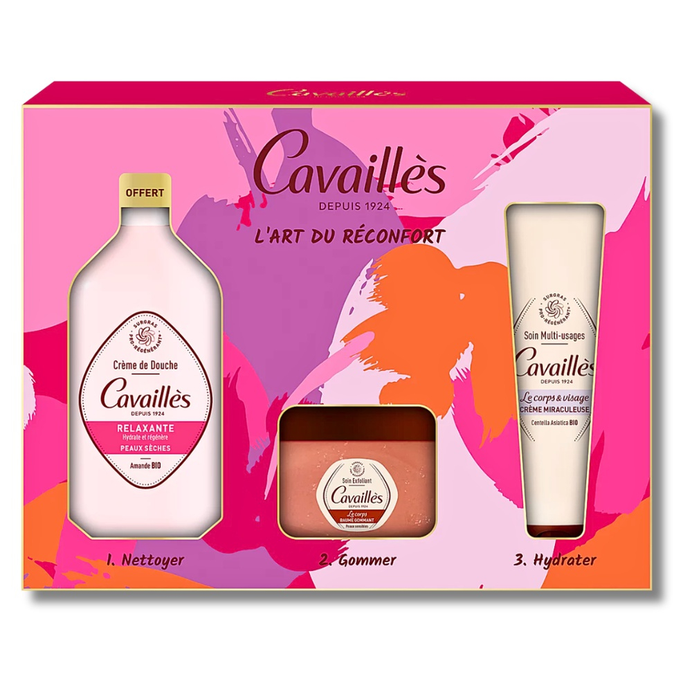 🎁 PACK 🎁 – CAVAILLÈS – Coffret Cr Douche Relaxant+Baume Gommant+Cr Miraculeuse