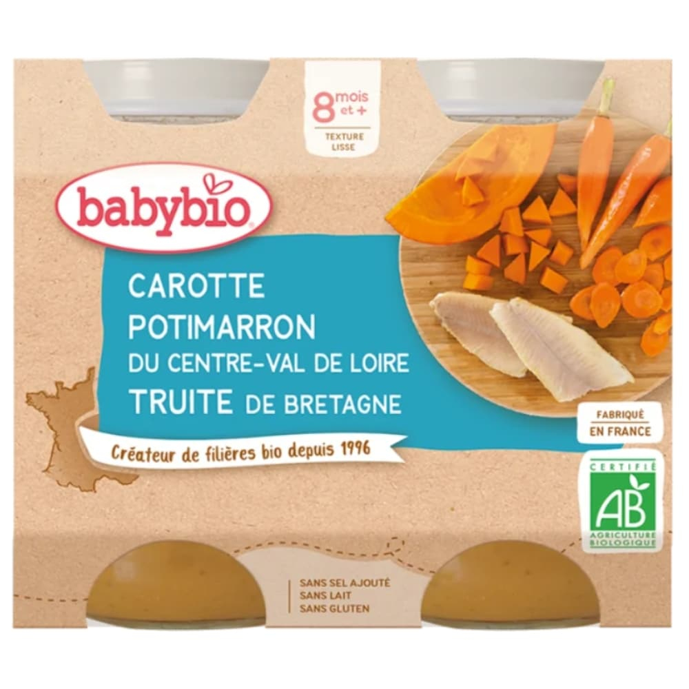 babybio-pots-de-carotte-potimarron-et-truite-8mois-bio-2x200g.jpg BABYBIO – Pots De Carotte Potimarron Et Truite 8mois+ Bio – 2x – 200g