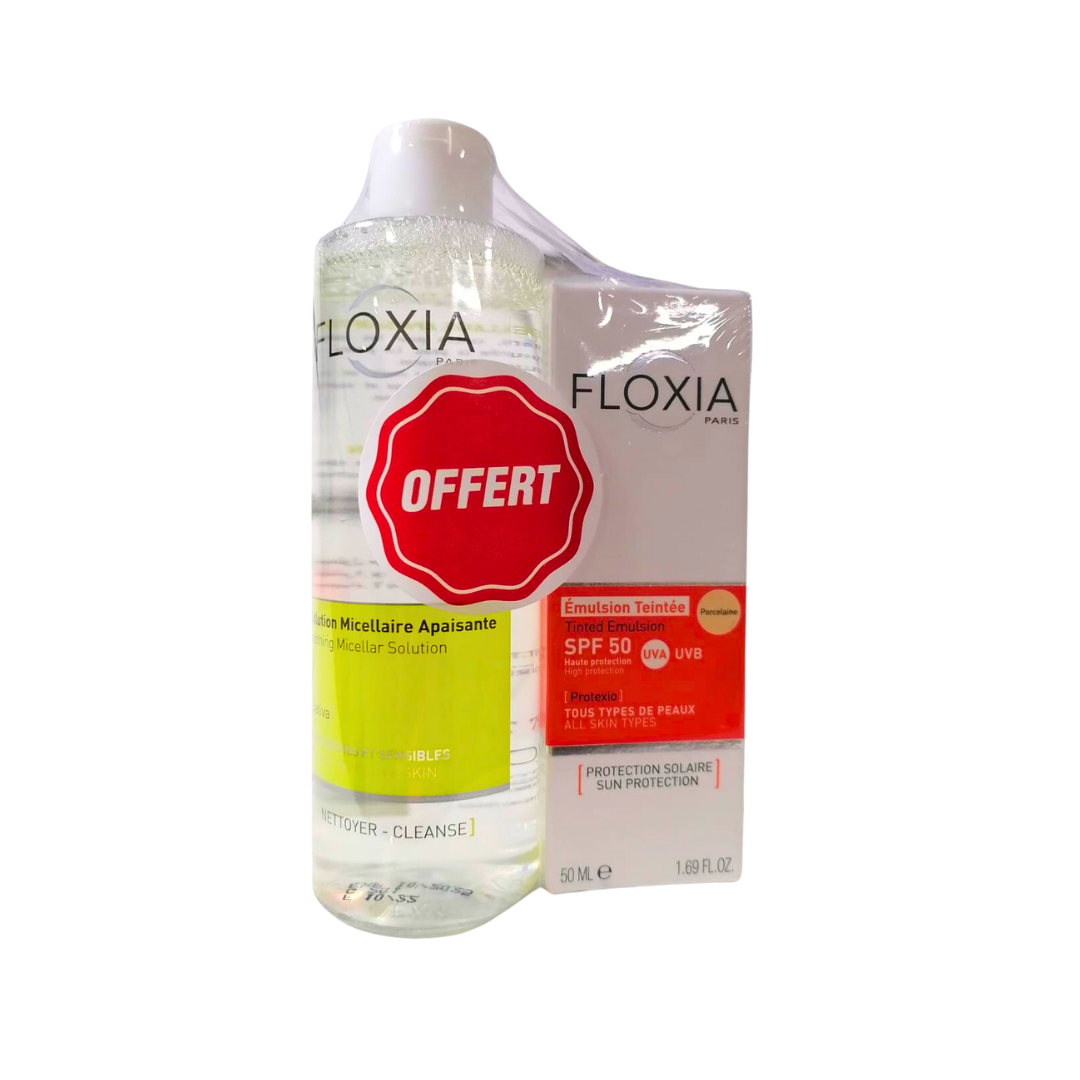 Floxia-Duo-Pack-Emulsion-Teintee-spf50-Solution-micillaire-250ml.png Floxia Emulsion Teintee spf50 + Solution micillaire 250ml Pack