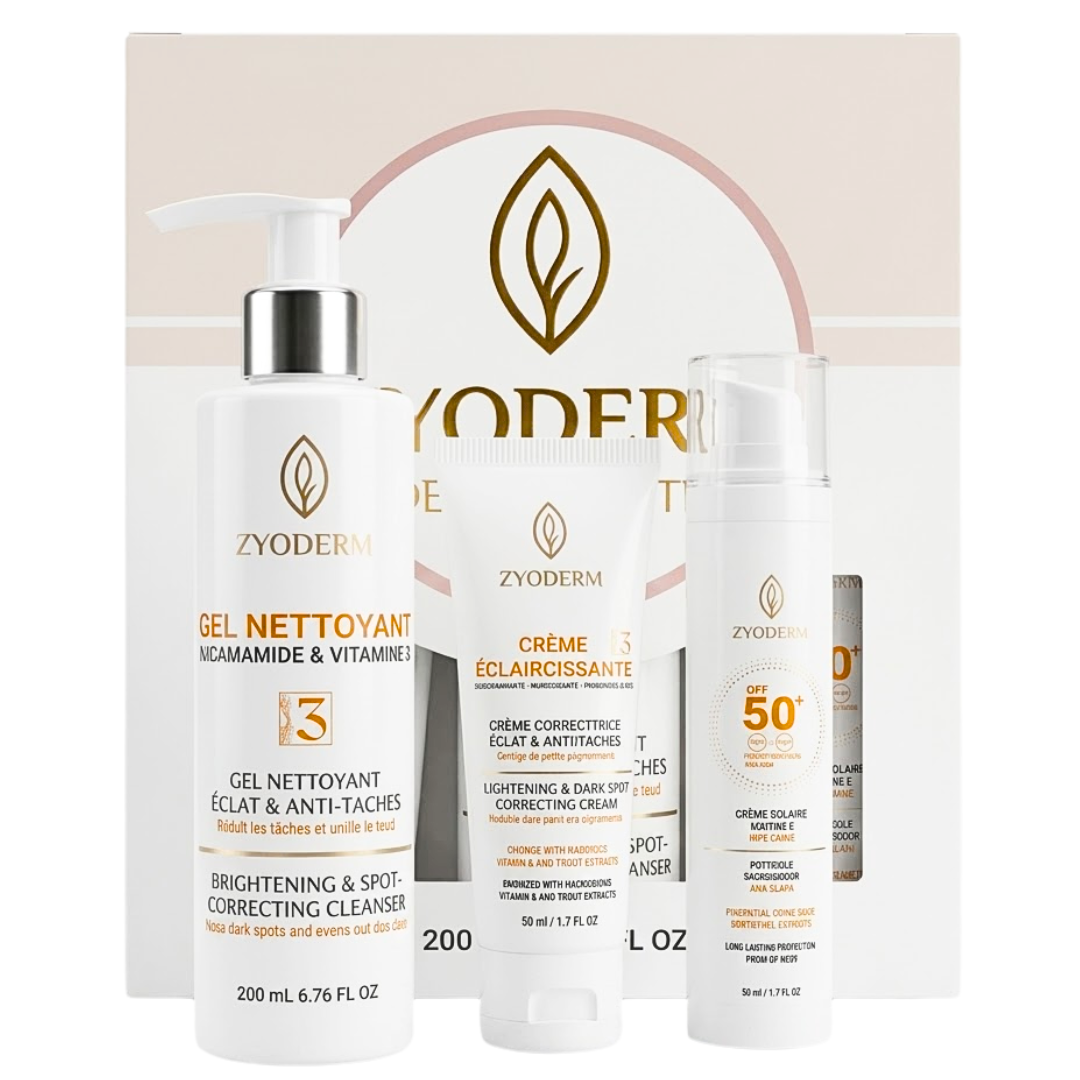 Zyoderm Creme Eclaircissant+Ecran Solaire Teinte+Gel Nettoyent Offert Pack