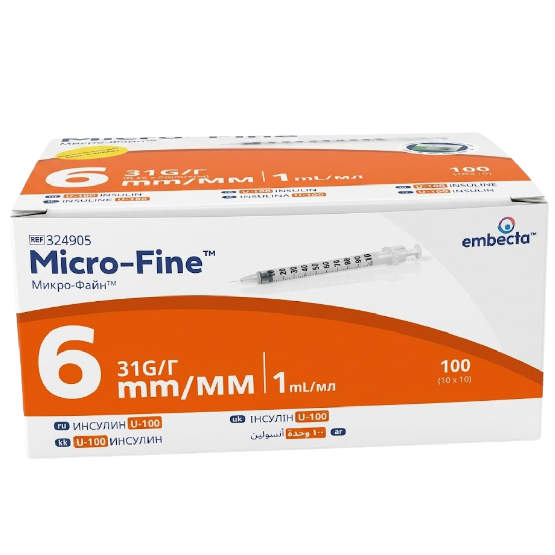 Embecta Micro-Fine Plus Seringue A insuline 1 ml /31G/ 6MM 100 Boite
