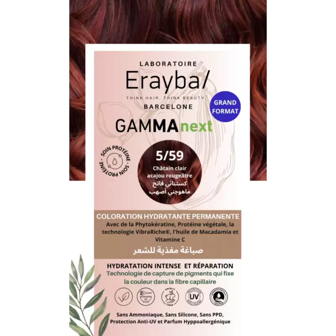 Erayba-Gamma-next-Coloration-559-chatin-clair-Acajou-rougeatre.png Erayba Gamma Next Coloration 5/59 Chatin Clair Acajou rougeatre Coloration Hydratante Permanente